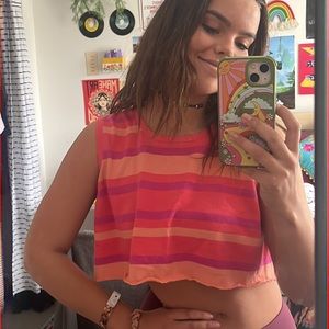 Large, Cropped, Pink, Orange Tank.